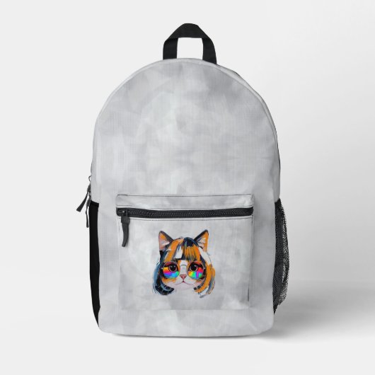 Sac À Dos Imprimé Chat dans une perruque + Lunettes de soleil (Peint (Recto)
