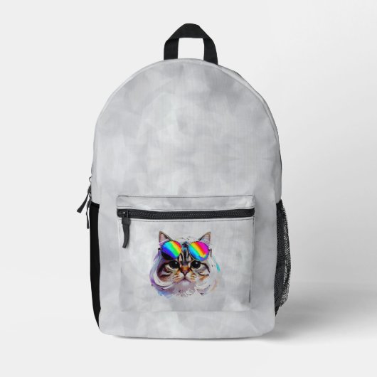Sac À Dos Imprimé Chat dans une perruque + Lunettes de soleil (Peint (Recto)
