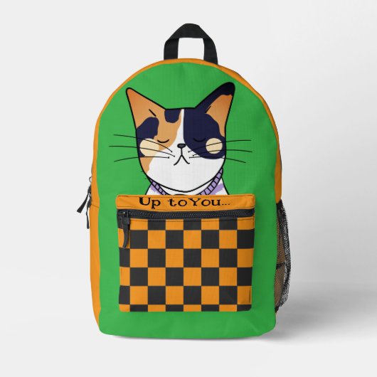 Sac à dos imprimé chat drôle, chat mignon, orange  (Recto)