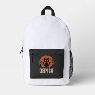 Sac À Dos Imprimé Chat effrayant Halloween Graphique de lune vintage