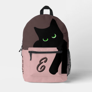 Sac À Dos Imprimé Chat noir à monogramme qui regarde de manière tend