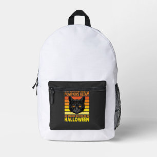 Sac À Dos Imprimé Chat Noir Halloween Graphique de Citrouille Vintag
