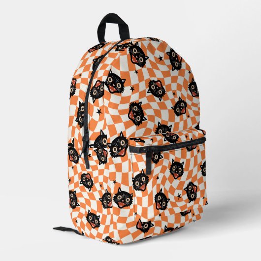 Sac À Dos Imprimé Chat noir rétro Motif chèque orange (Coin arrière gauche)