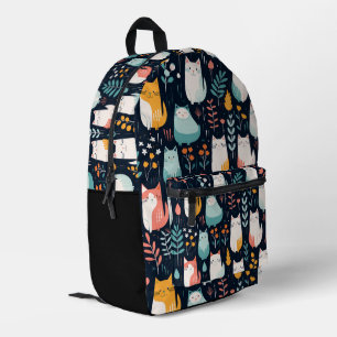 Sac À Dos Imprimé Chats colorés Boho et Motif Feuille