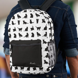 Sac À Dos Imprimé Chats en Silhouette noire Motif avec prénom