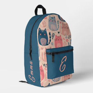 Sac À Dos Imprimé Chats mignons et motif floral Monogramme personnal
