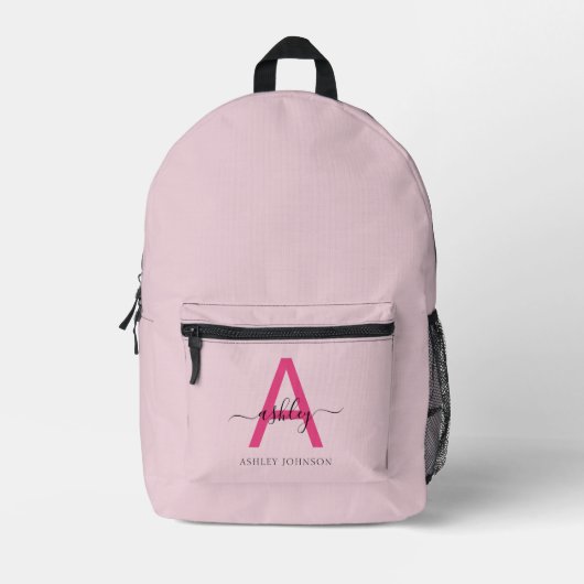 Sac À Dos Imprimé Chaud rose Monogramme fille de retour à l'école (Recto)