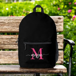Sac À Dos Imprimé Chaud rose noir Monogramme fille de retour à l'éco<br><div class="desc">Commencez l'année scolaire avec style avec notre sac à dos imprimé Hot Pink Monogram Girl's Back to School! Ce sac à dos captivant présente un design rose chaud vibrant, personnalisé avec votre monogramme pour un look unique et tendance. Parfait pour transporter des livres, des fournitures et des articles de première...</div>