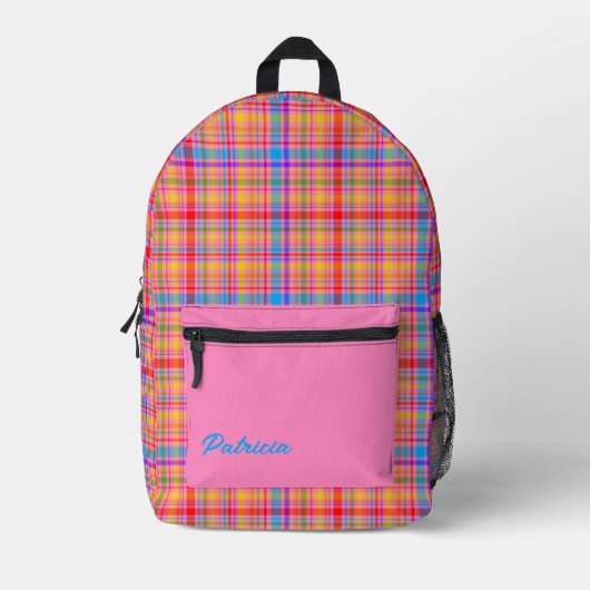 Sac À Dos Imprimé Chaud rose Plaid Fun Personnalisé (Recto)