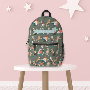 Sac À Dos Imprimé Cheval Floral/Motif Poney Sage Green Girl
