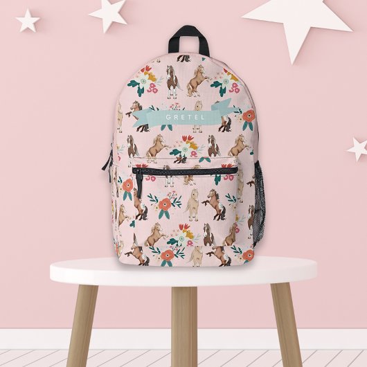 Sac À Dos Imprimé Cheval Rose Floral / Fille Motif Pony