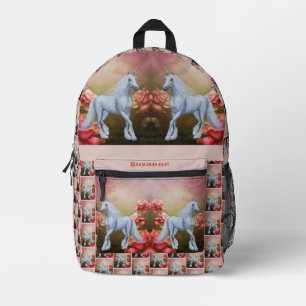 Sac À Dos Imprimé Cheval Unicorn Et Roses Personnalisés