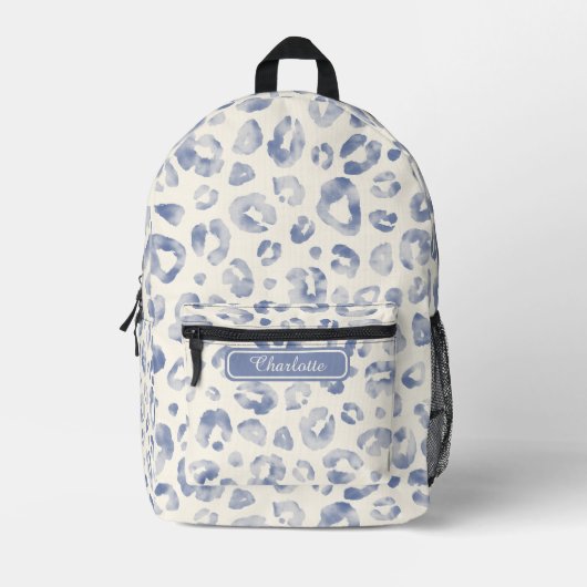 Sac À Dos Imprimé Chic Élégant Bleu Poussiéreux Imprimé Léopard Ivoi (Recto)