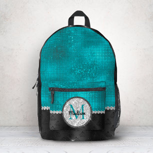 Sac À Dos Imprimé Chic faux paillettes argent Turquoise Noir monogra
