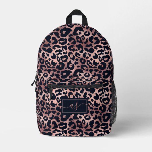 Sac À Dos Imprimé Chic Rose or noir Empreinte de léopard Monogrammé (Recto)