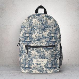 Sac À Dos Imprimé Chic Vintage Bleu Toile de Jouy Floral Monogramme