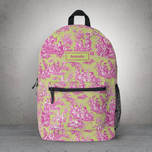 Sac À Dos Imprimé Chic Vintage Vert Rose Toile Campagne Française