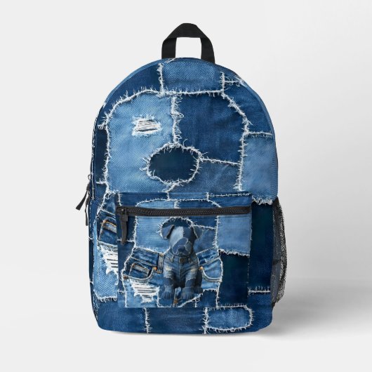 Sac À Dos Imprimé Chien Patchwork Art Denim (Recto)