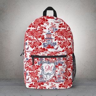 Sac À Dos Imprimé Chinoiserie française Delft vintage bleu rouge mon