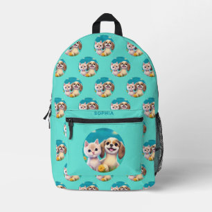 Sac À Dos Imprimé Chiot et chaton mignon Enfants Nom personnalisé