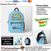 Sac À Dos Imprimé Choo Choo Train Animals Blue Funny Monkeys 1