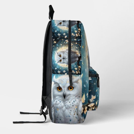 Sac À Dos Imprimé Chouette Blanche À Neige Avec Étincelle, (Gauche)