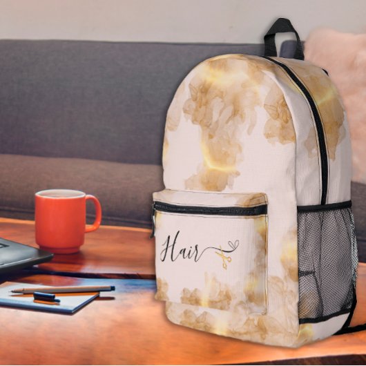 Sac À Dos Imprimé Ciseaux dorés élégants Coiffeur Blush rose cheveux