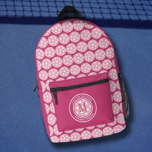 Sac À Dos Imprimé Citation Sportive Pickleball Nom Initial Rose
