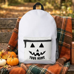 Sac À Dos Imprimé Citrouille Personnalisée Halloween Nom Noir & Blan