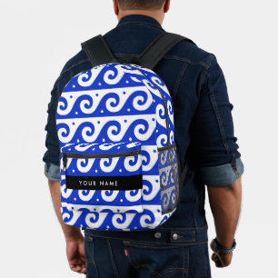 Sac À Dos Imprimé Clé de méandre grecque, Clé de vague, Bleu, Votre