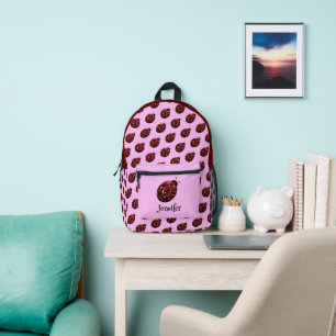 Sac À Dos Imprimé Coccinelle étincelles motif rouge rose nom personn