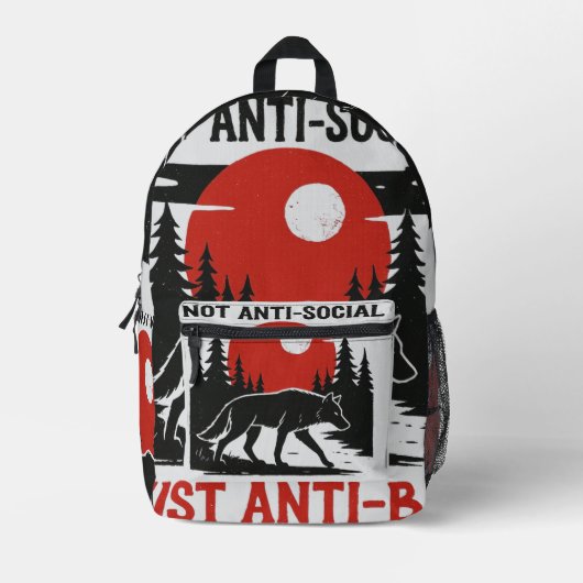 Sac À Dos Imprimé Code de Loup Solitaire – Pas Antisocial, Juste Ant (Recto)