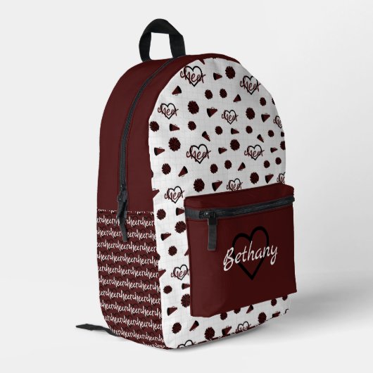 Sac À Dos Imprimé Coeurs Cheer Maroon, Pom Poms, Motif Mégaphone (Coin arrière gauche)