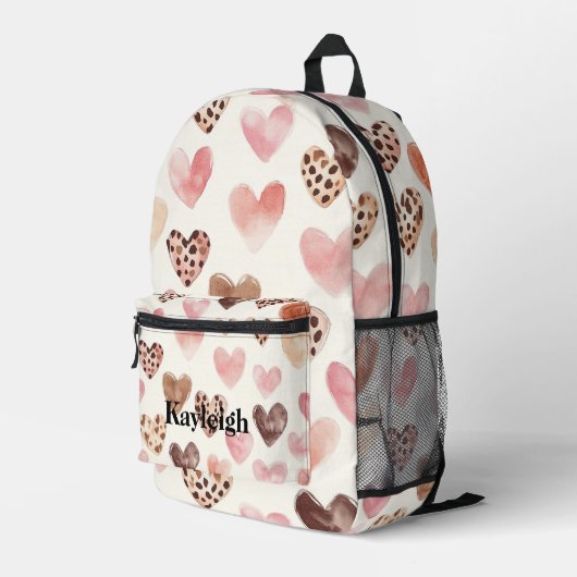 Sac À Dos Imprimé Coeurs de crème rose pâle Empreinte de léopard (Coin arrière droit)