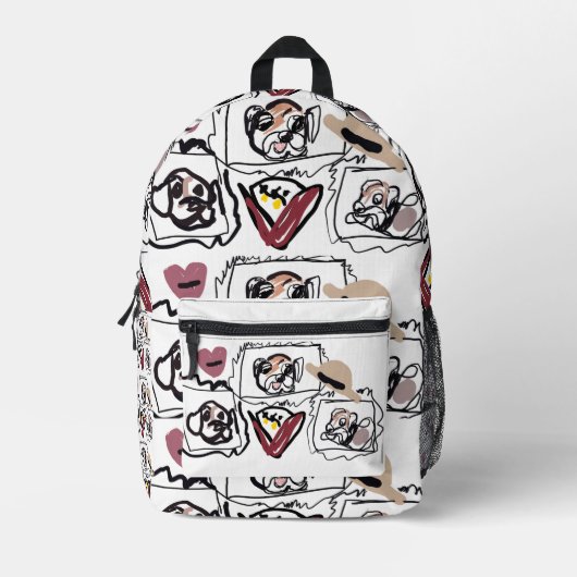 Sac À Dos Imprimé Cœurs de Pug (Recto)