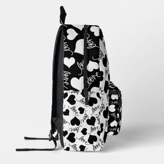 SAC À DOS IMPRIMÉ COEURS NOIR ET BLANC RANDOM AVEC SCRIPT D'AMOUR (Gauche)