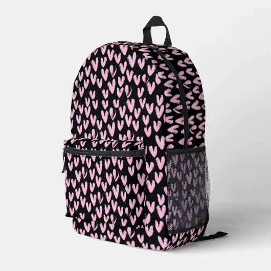 Sac À Dos Imprimé Coeurs roses Sur Noir (Coin arrière droit)
