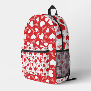 SAC À DOS IMPRIMÉ COEURS ROUGE ET BLANC RANDOM AVEC SCRIPT D'AMOUR