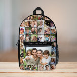 Sac À Dos Imprimé Collage photo personnalisé 35 noir imprimé<br><div class="desc">Un sac à dos noir collage photo personnalisé pour ce cadeau parfait. Personnalisez avec 35 photos de famille, animaux de compagnie, amis, voyage, souvenirs, événements, votre photographie, etc. et ajoutez une ligne de texte dans une simple typographie blanche. Les couleurs de l'arrière - plan et du texte peuvent être modifiées...</div>