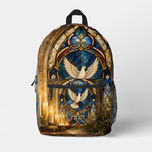 Sac À Dos Imprimé Colombe de Noël en vitrail (Recto)