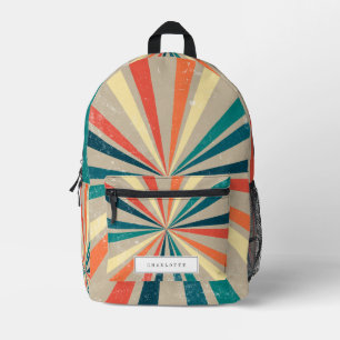 Sac À Dos Imprimé Coloré Retro Rainbow Sunburst Nom personnalisé