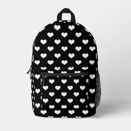 Sac À Dos Imprimé Conception de coeurs adorables noir blanc (Recto)