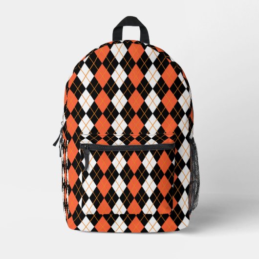 Sac À Dos Imprimé Conception de diamant en argyle orange noir blanc (Recto)