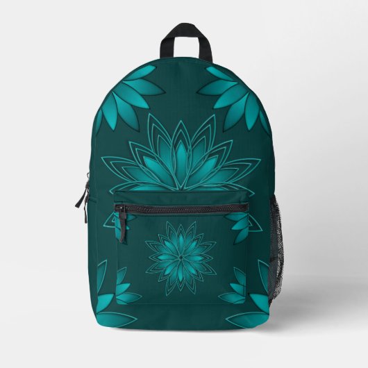 Sac À Dos Imprimé Conception de mandala à feuilles sarcelles sur fon (Recto)