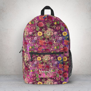 Sac À Dos Imprimé Conception de monogramme floral rose violet élégan