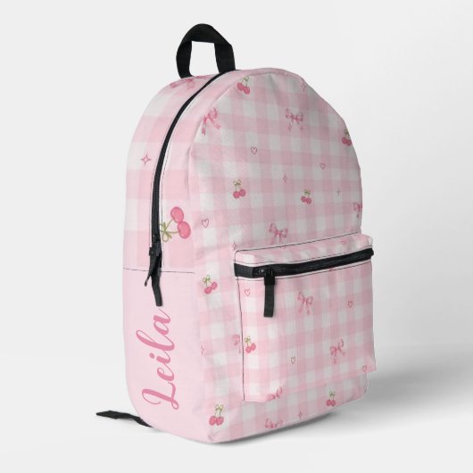 Sac À Dos Imprimé Conception de nom de script à nœud cerise en vichy (Coin arrière gauche)