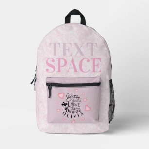 Sac À Dos Imprimé Conception de texte d'anniversaire de fille aux cœ