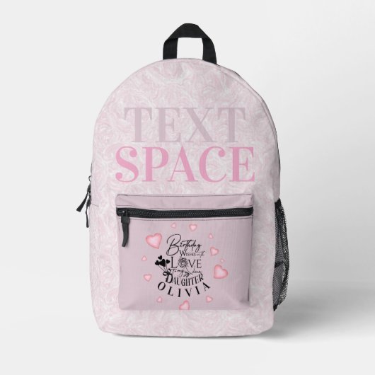 Sac À Dos Imprimé Conception de texte d'anniversaire de fille aux cœ (Recto)