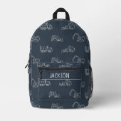 Sac À Dos Imprimé Construction Vehicles School Boys Name Dark Blue (Recto)