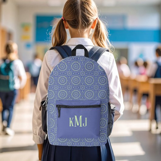 Sac À Dos Imprimé Cool Bleu et Vert Moderne Monogramme